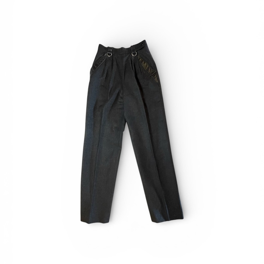Vintage 100% Wool High Waist Trousers w/ Leather Trim & D-Ring Detail Size 4